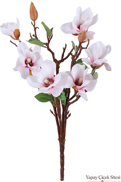 Yapay Çiçek Sitesi Yapay Manolya Demeti 53 cm Beyaz Pembe