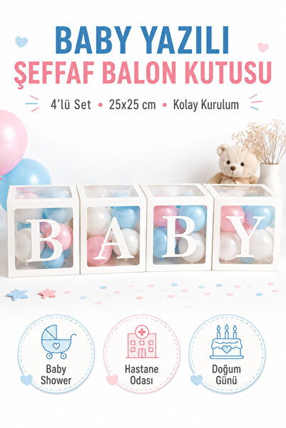 Organizasyon Pazarı Baby Yazılı Beyaz Kutu Şeffaf Kutu Balon Seti Bebek Yaş D...