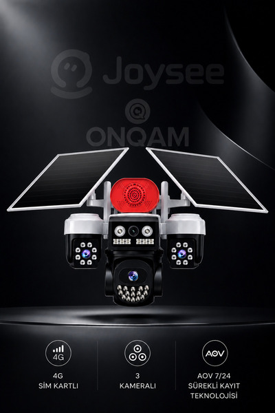ONQAM 3 Kameralı 9MP 4G Sim Kartlı Çift Solar Panelli AOV Güvenlik Kamerası
