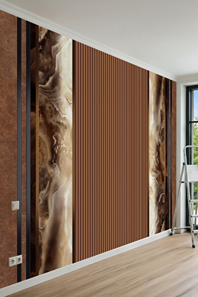dreamwall Ahşap Çıta ve Oniks Mermer Desenli Tek Parça Tekstil Duvar Kağıdı