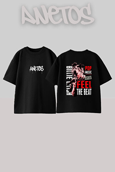 Anetos Billie Eilish_148 Dizajnirana široka crna majica sa printom