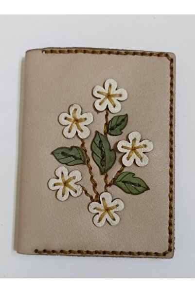 Durush Collection Designer Genuine Leather Cream Color Hand Embroidered Card ...
