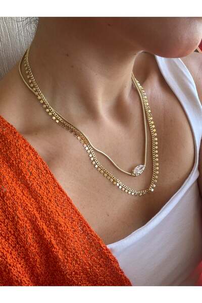 DGK COLLECTİON 14K gold renk altın kaplama,yıldız detaylı pul kolye ve zirkon...