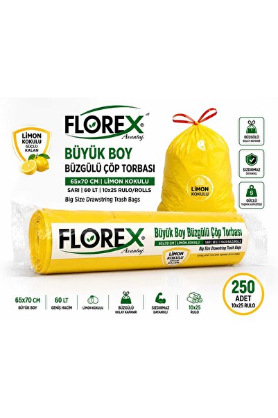 Florex Lemon Scented Drawstring Garbage Bag Large Size 65X70 Cm/60 Lt 10X25 R...