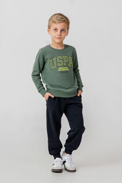 U.S. Polo Assn. Boy's Printed Green Long Sleeve Tracksuit Set Us2620-C-V1