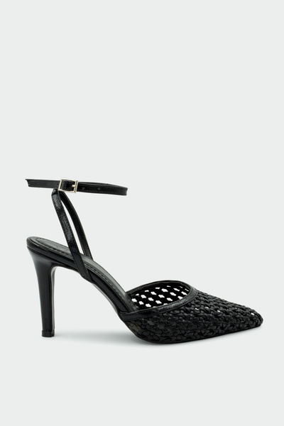 LAMİNTA Erich Knitted Detailed Women's Black Heeled Shoes