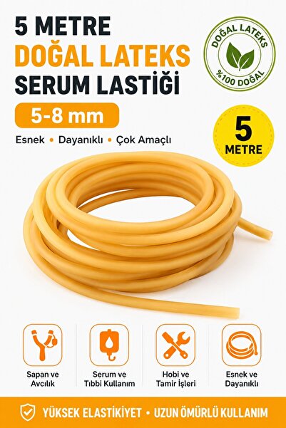 Hobialem 5 Metre Doğal Lateks Serum Lastiği 5-8 mm Sapan Lastiği Esnek Dayanı...