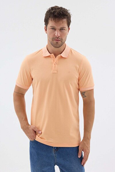 İmza Light Orange Polo Collar Pique Short Sleeve Slim Fit 100% Cotton T-Shirt...