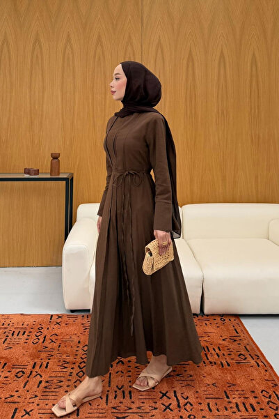 fushya design Çapraz Bağlama Detaylı Parçalı Keten Elbise
