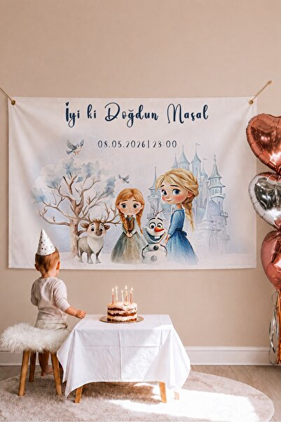 Lilabio Kişiye Özel Doğum Günü Duvar Afişi Örtüsü 100x120 Cm Büyük Boy Elsa