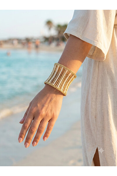 Çi & Sİ Luxury Accessory Bohem Stil Hasır Detaylı Gold Renk Kelepçe Bileklik ...