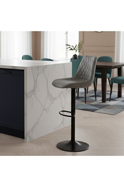 Al Hadaya Mall Leather Counter Chair with Elegant Design-Gray-40X44X110 cm