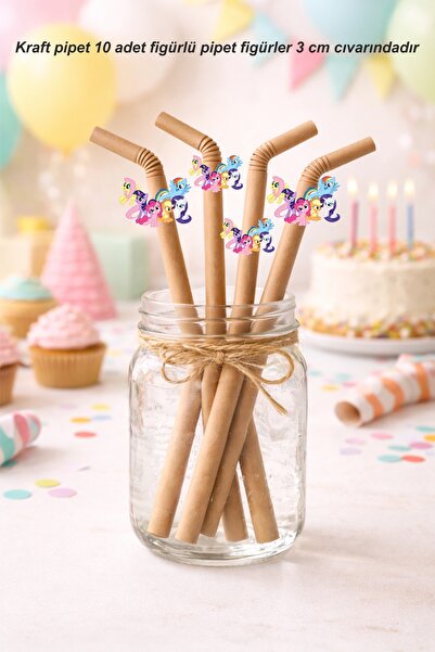 Sinek Kupası Tasarım Pony Themed 10-Piece Figured Straws Birthday Party Supplies