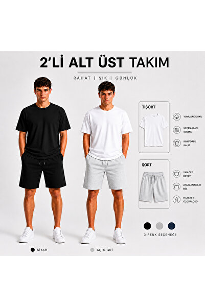 JULİA MODA 2-Piece Men's Shorts-T-Shirt Set Breathable Lightweight Fabric Max...