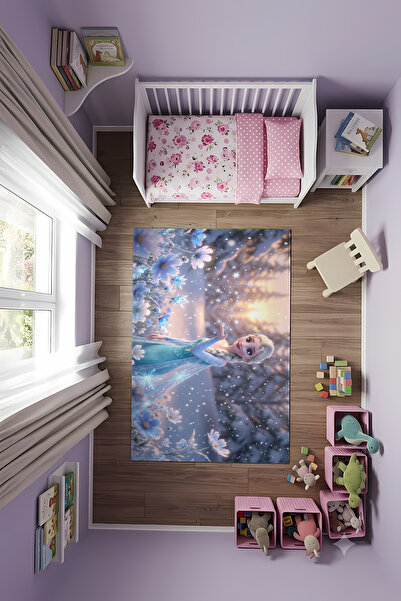 Halura Frozen Elsa Desenli Makinada Yıkanılabilir Kaymaz Taban Çocuk Odası Ha...