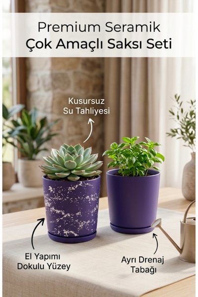 newme 2’li Seramik Saksı (Kalemlik,Fırçalık,Masa Organizeri ) / Modern Dekora...