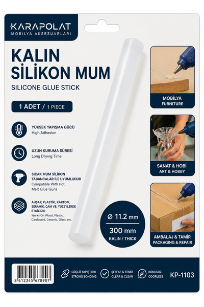 KARAPOLAT Cartell Kalın Silikon Mum Çubuk 11.2 mm x 300 mm 1 Adet | Şeffaf Sı...