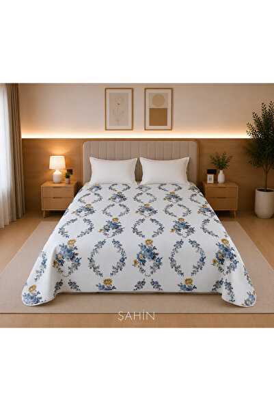 Şahinhome 100% Cotton Blue Floral Double Pique 200 X 235 cm