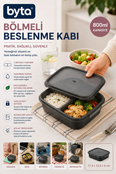 BYTA 800 ml Compartmentalized Nutrition Container with Locking Lid Lunch Box ...