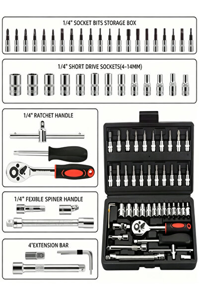 Aether 46 Pieces 1/4 inch Drive Socket Ratchet Wrench Set, with Bit Socket Se...