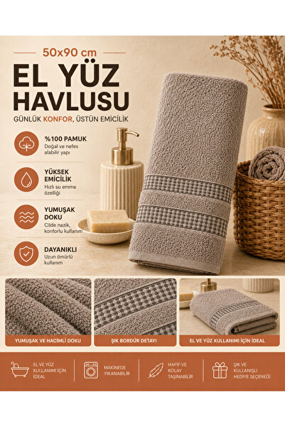 nnevora Vizon 50x90 cm El Yüz Havlusu %100 Pamuk Yumuşak Dokulu Yüksek Emici ...