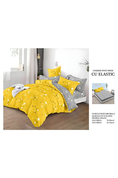 naniland.ro Lenjerie de Pat Bumbac Satinat 2 Persoane 6 Piese cu Elastic 180x...