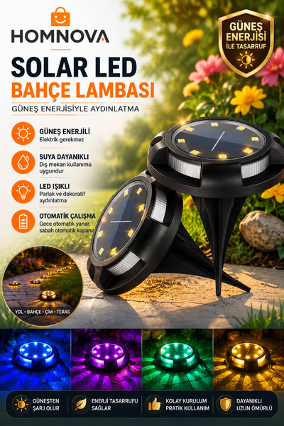 Homnova 4'lü Solar Bahçe Lambası Güneş Enerjili Zemin LED Aydınlatma IP65 Suy...