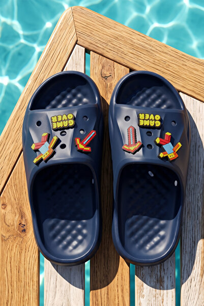 REMSA Children's Top Sticker Detail Sandals Slippers 300-12 Dark Navy Blue