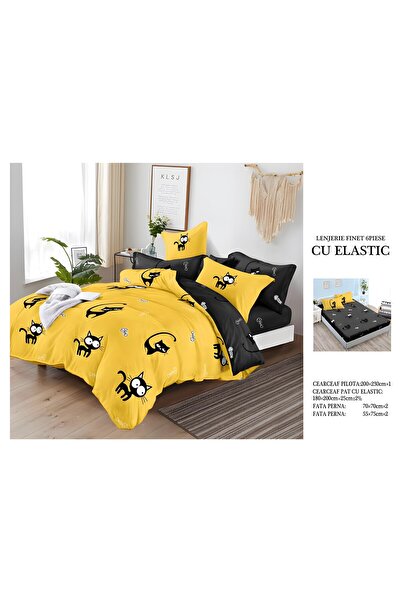 naniland.ro Lenjerie de Pat Bumbac Satinat 2 Persoane 6 Piese cu Elastic 180x...