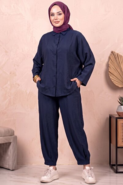 hadiora Oversize Shirt and Pants Two-Piece Set - Relaxed Fit Modal Casual Set