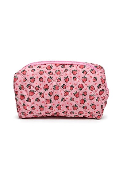 SHAKA Strawberry Patterned Shk114 Quilted Zippered Makeup Bag