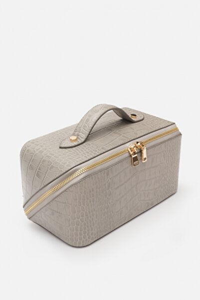 MAFİ Croco Genuine Leather Makeup & Travel Bag Gray