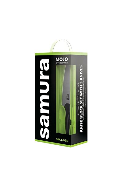 Samura Set 5 cutite de bucatarie, Mojo, cu bloc, otel japonez, argintiu/negru
