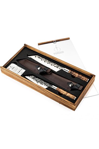 Forged Set 2 cutite VG10, otel japonez, manere lemn radacina, ergonomic