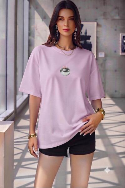 CAST COLLECTİON تيشيرت نسائي فضفاض مطبوع عليه Lila Disco Top من Lila Disco