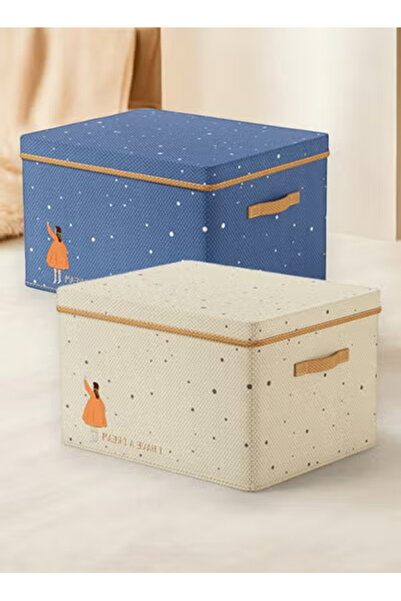NKX 2 Piece Fabric Clothes Storage Box with Lid, Large Capacity Folding Stora...