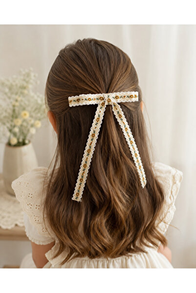 chipiques Brown Mini Floral Embroidered Ballerina Bow Clip