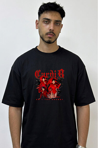 Anetos Cardi B_42 Design Printed Oversize Black T-Shirt