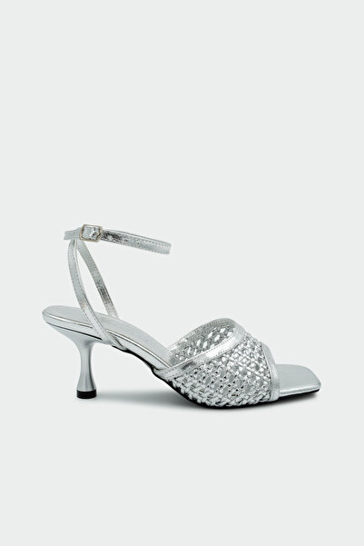 LAMİNTA Taty Knitted Detailed Women's Silver Heeled Shoes