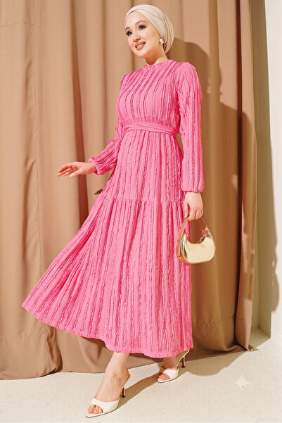 YAZGI MODA Şerit Fırfırlı Kuşaklı Elbise