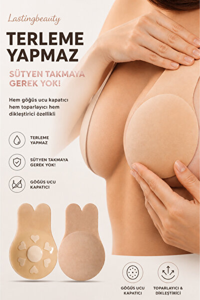 lasting beauty Silikon Göğüs Ucu Kapatıcı ve Göğüs Toparlayıcı Ped - Yapışkan...