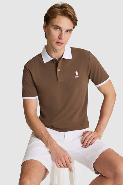 U.S. Polo Assn. Erkek Kahverengi Regular Fit Polo Yaka Basic Tişört 50326978-...