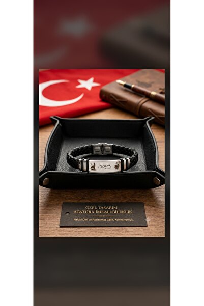 Bozkurt Atatürk osmanli işlemeli celik bileklik