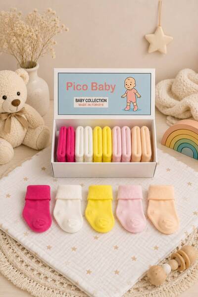 Pico Baby Organik Pamuk Unisex 5'li Kutulu Premium Yeni Doğan Bebek Çorabı