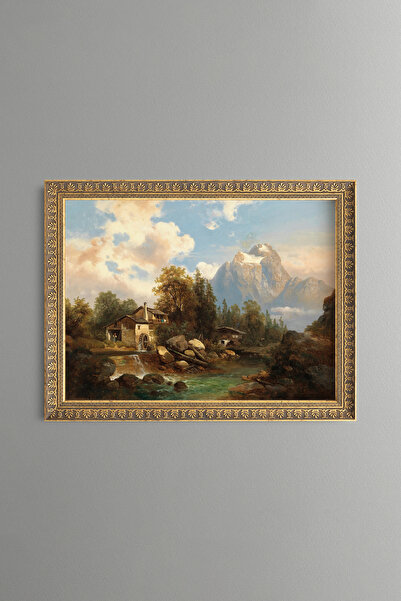 epiqart A Mill by the Mountain River - Vintage Patterned Painting - Fine Model
