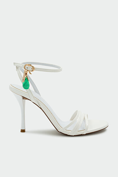 LAMİNTA Sussie Metallic Women's White Heeled Shoes with Stone Accessories