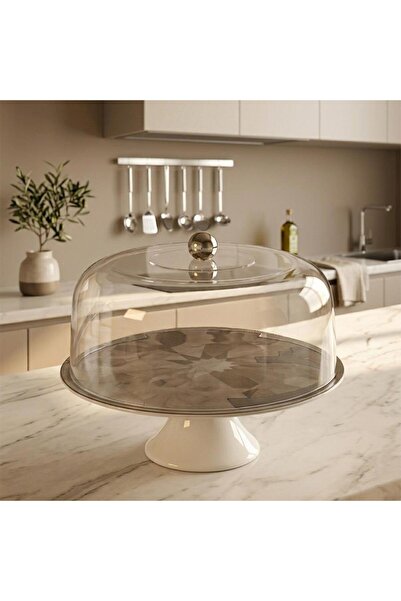 laverahome Cake Stand with Porcelain Base and Acrylic Cover |
