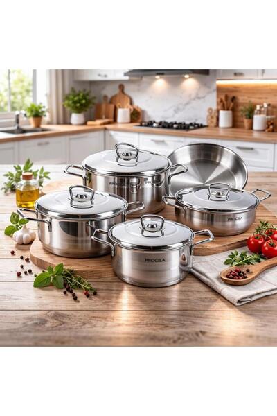 laverahome Turkey Steel Pot Set 9 Pieces High Quality Stainless Steel Cookwar...