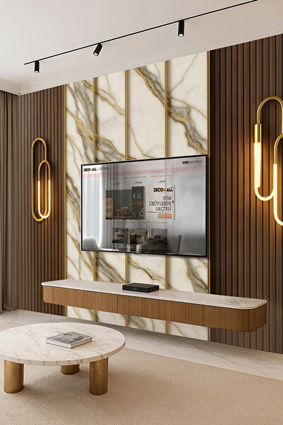DECOMALL (TV-11) TV Arkası Duvar Kağıdı Tek Parça 3D Çita Mermer Görünümlü Salon Ofis Duvar Posteri