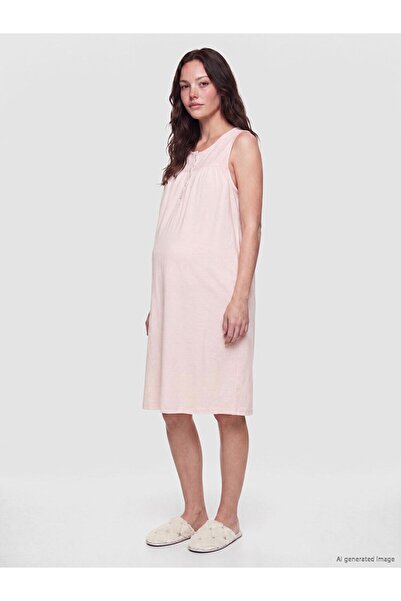 LC Waikiki Lcw Dream Pink Crew Neck Embroidered Maternity Nightgown